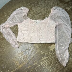 Elegant Pearl-Embellished Pink Blouse